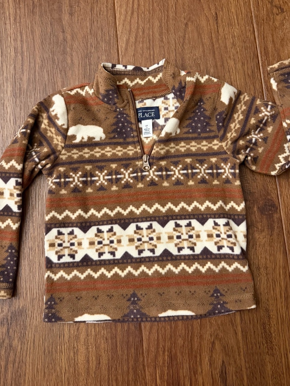 The Children’s Place Bear Fair Isle Fleece Quarter Zip Pullover Brown 2T